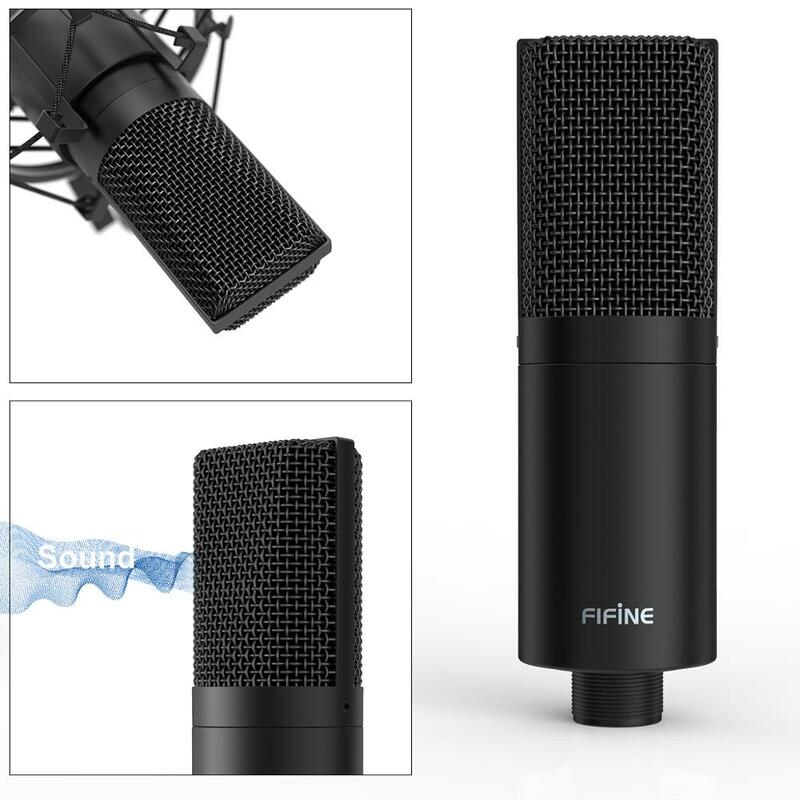 Microfono a condensatore per PC USB Fifine con supporto antiurto per braccio microfono da tavolo regolabile per voce di registrazione in Studio, Vlog,Audio