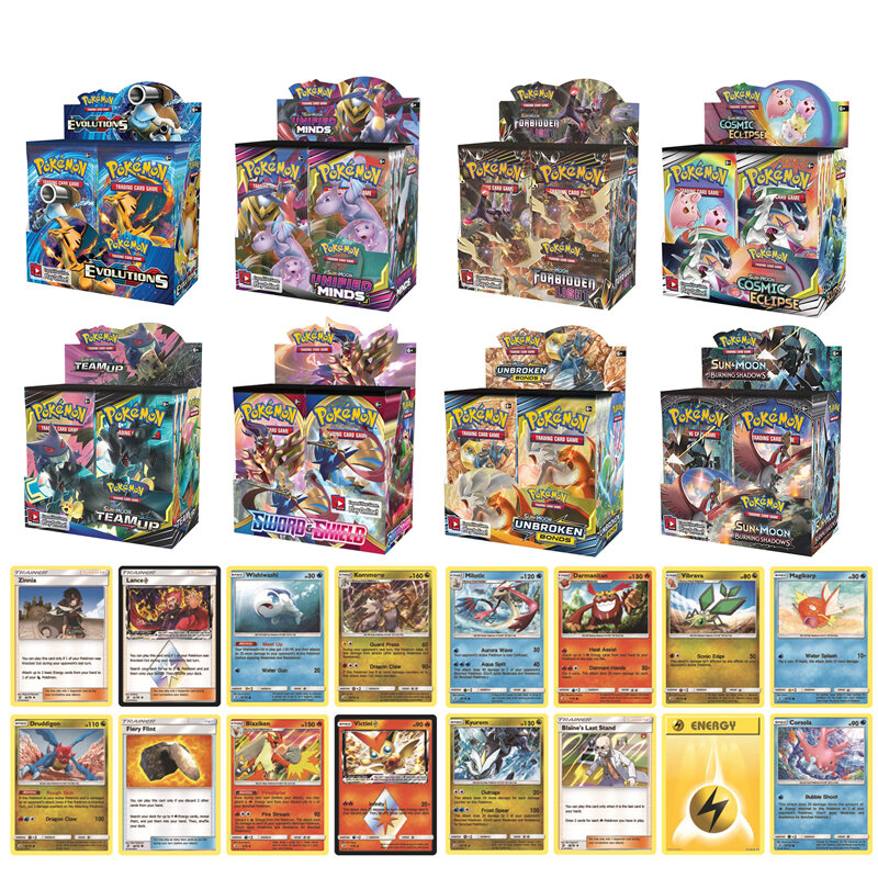 324 pçs/caixa mais novo pokemon cartões sun & moon espada & escudo inglês cartão de negociação jogo evoluções booster collectible cartão brinquedo