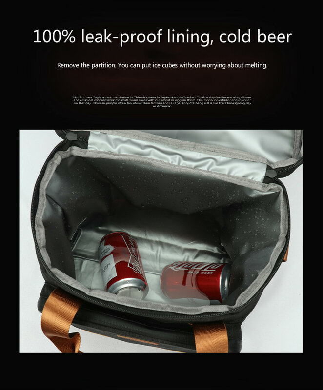 DENUONISS-Saco térmico do piquenique do couro à prova de vazamento, saco refrigerando do vinho, saco térmico portátil, saco do refrigerador do vintage, 100% Leakproof, novo, 2020