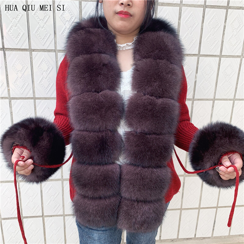 Cárdigan con cuello de piel de zorro real para mujer, suéteres de punto, abrigo corto de mapache, Otoño e Invierno