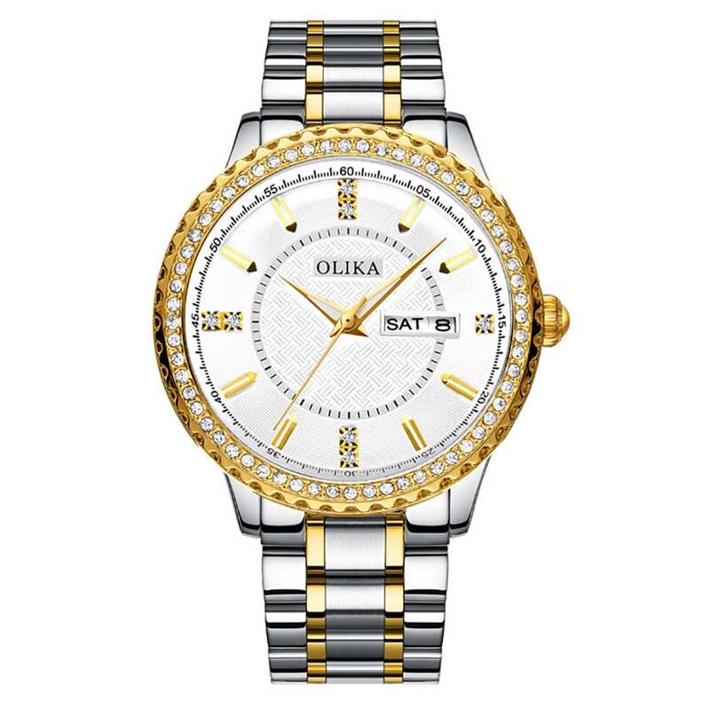Jam tangan pria wanita, jam tangan pasangan bertatahkan berlian tahan air baja tahan karat quartz 2021