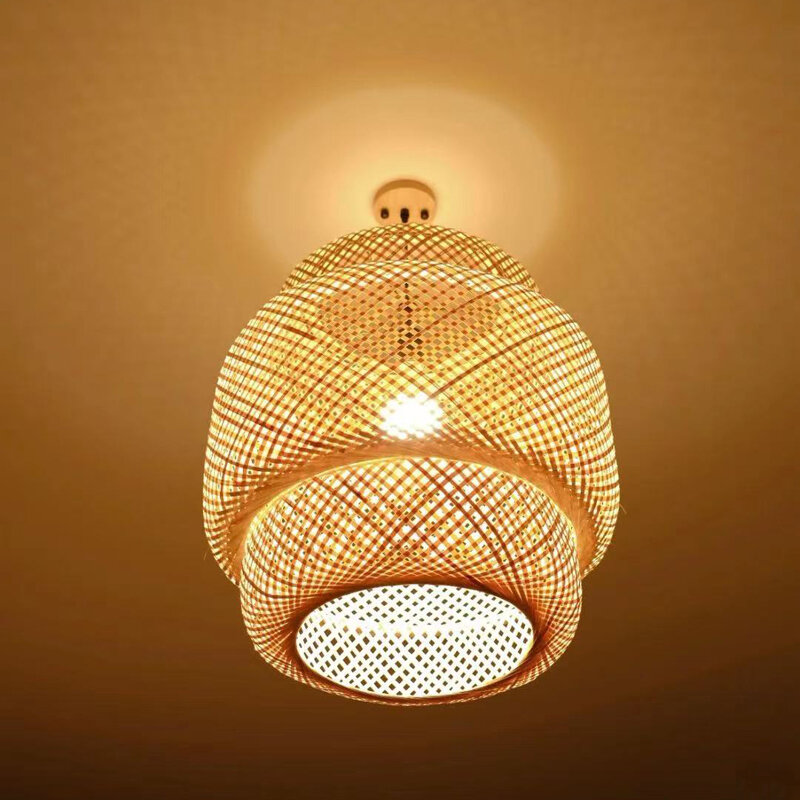 Candelabro de bambú tejido a mano, lámpara artística de bambú de estilo chino, linterna de bambú para restaurante, dormitorio