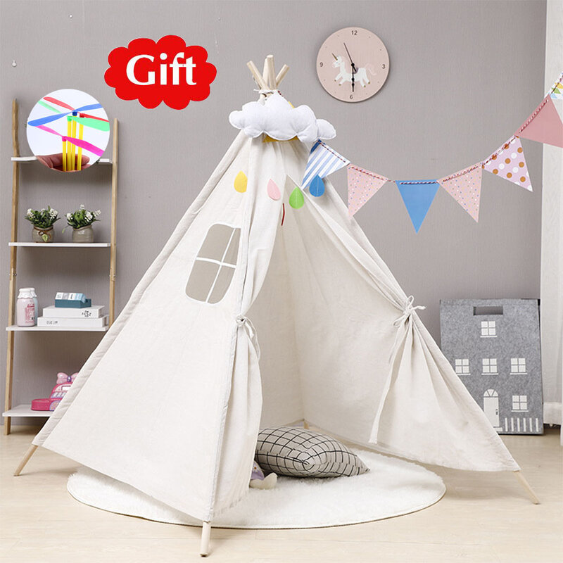 1.35m Portable Children's Tents Tipi Play House Kids Cotton Canvas Indian Play Tent Wigwam Child Little Teepee Room Decoration