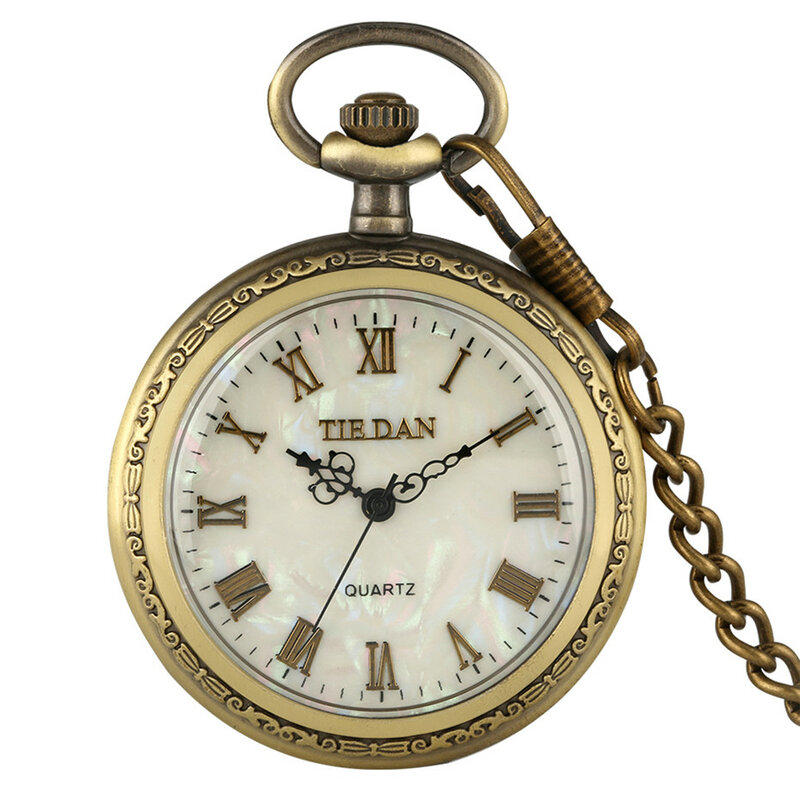 البرونزية الرجعية الأرقام الرومانية عرض ساعة جيب كوارتز خمر قلادة ساعة للرجال النساء فوب سترة سلسلة/سلسلة معلقة
