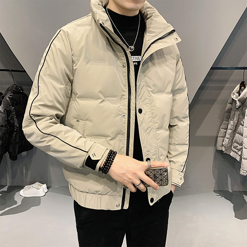 Down jacket men's casual winter coat loose fashion men's stand-up collar down jacket white duck down warm coat for adult jacket