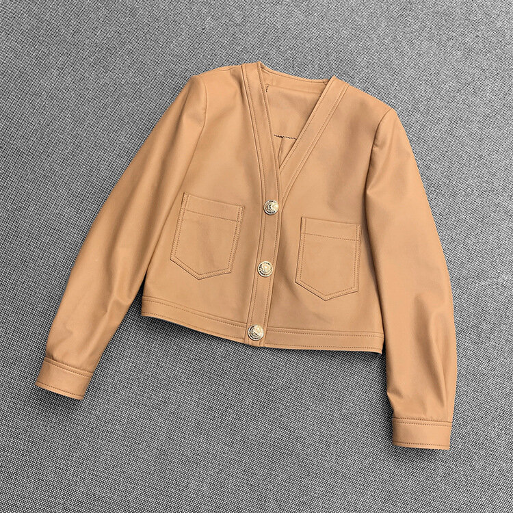 V-넥 진짜 가죽 양피 재킷, 공장 2020 가을 뉴 스타일 여성 캐주얼 정품 가죽 코트 NR