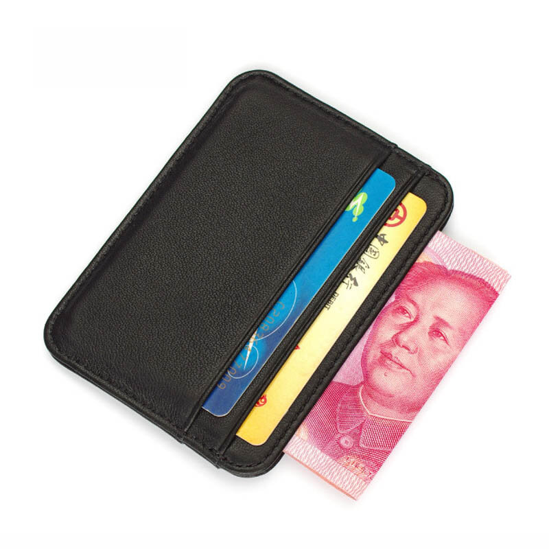 Nowy szczupły 100% kożuch prawdziwy męski portfel ze skóry mężczyzna cienki Mini ID etui na karty kredytowe mały portmonetka na karty dla człowieka