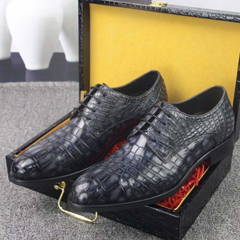 Ousidun فرشاة اللون جديد التمساح البطن الرجال فستان أحذية اليدوية أحذية الرجال الأحذية الرسمية رجال الأعمال حذاء كاجوال