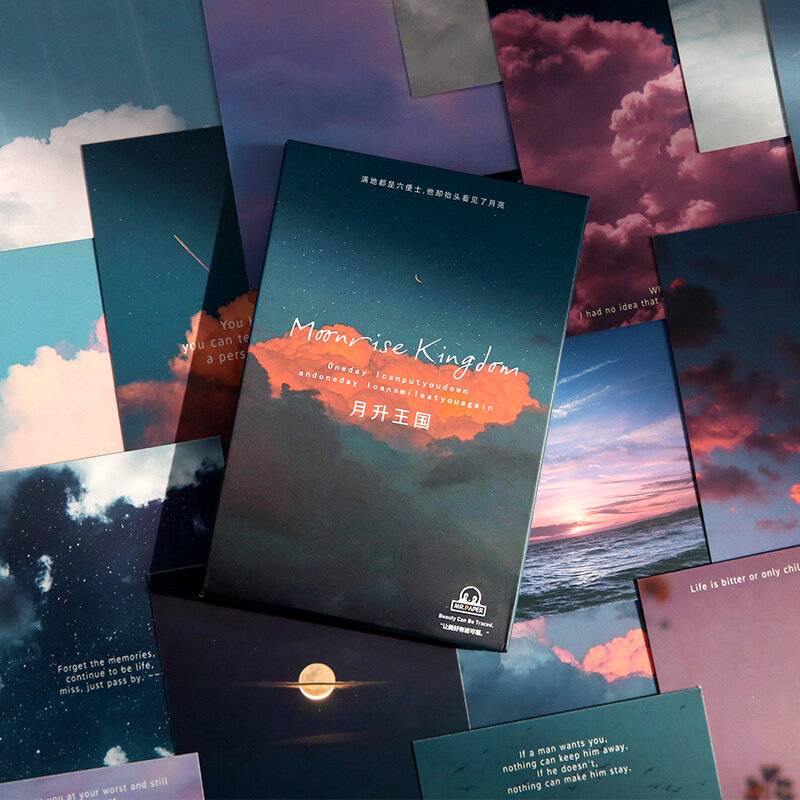 30 pçs/set moonrise reino série cartão postal ins estilo cenário cartões mensagem bênção cartão presente papelaria