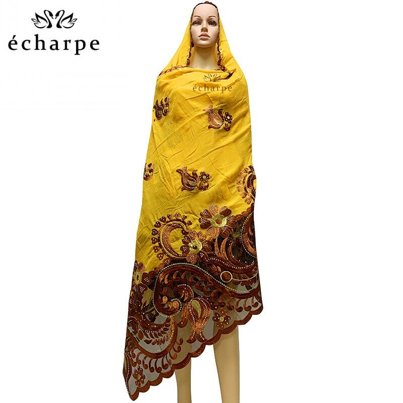 Nowa afrykańska damska dubaj szalik hafty bawełniane łączenie z siatką damski hidżab duży rozmiar szal Pashmina EC921