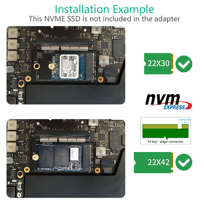 Adaptador M2 SSD para Macbook A1708, NVMe, PCIe, M.2, NGFF, para Apple 2016, 2017, MacBook Pro, A1708, 50 N-1708A.