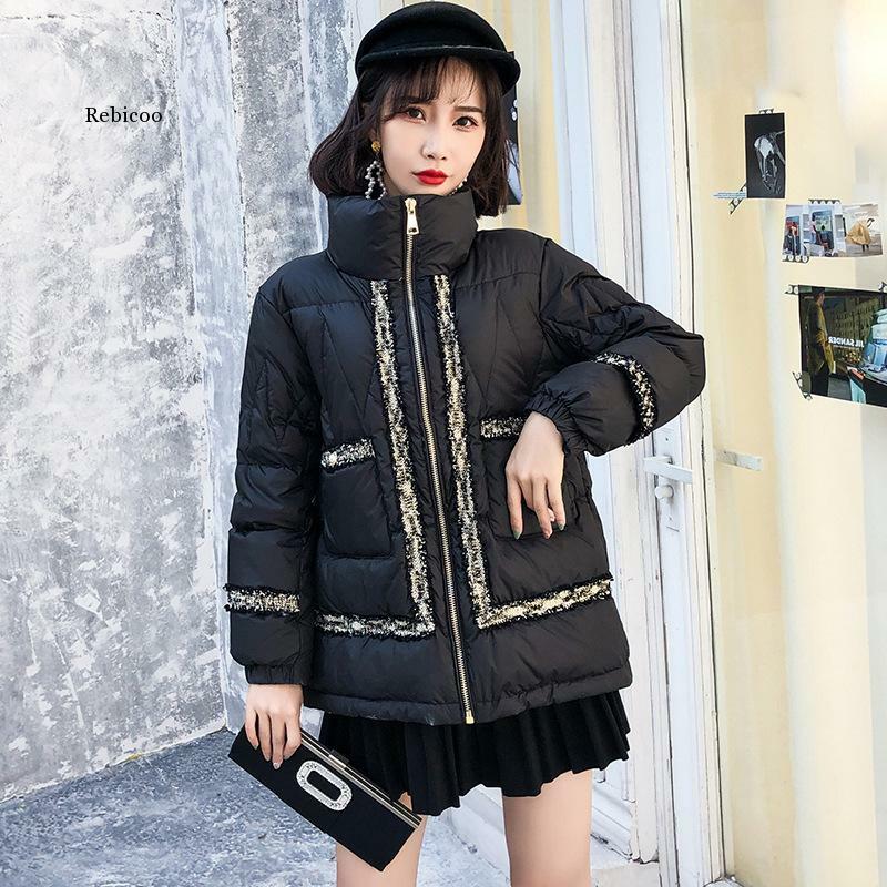 Roupas de algodão femininas para inverno, casaco curto de manga comprida, folgado, quente, estilo coreano e moda de inverno