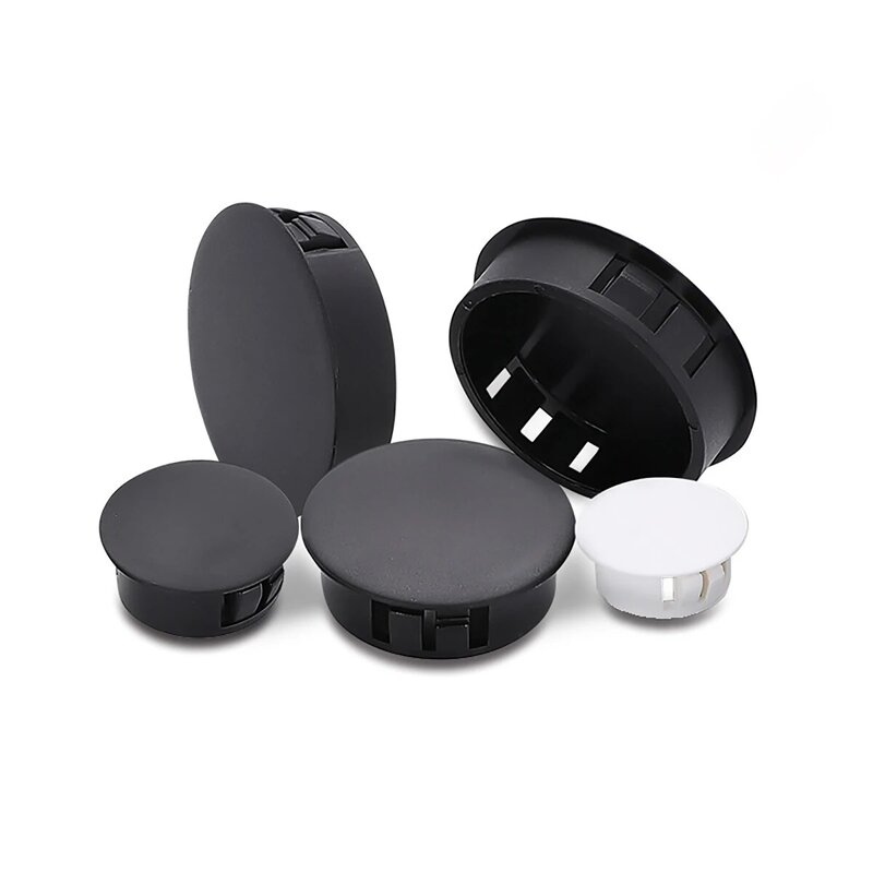 Snap-on Buraco Plug Bung, plástico redondo, preto e branco, Blanking End Caps, Inserções de tubo, Hole Plug, 5mm-50mm, 10Pcs