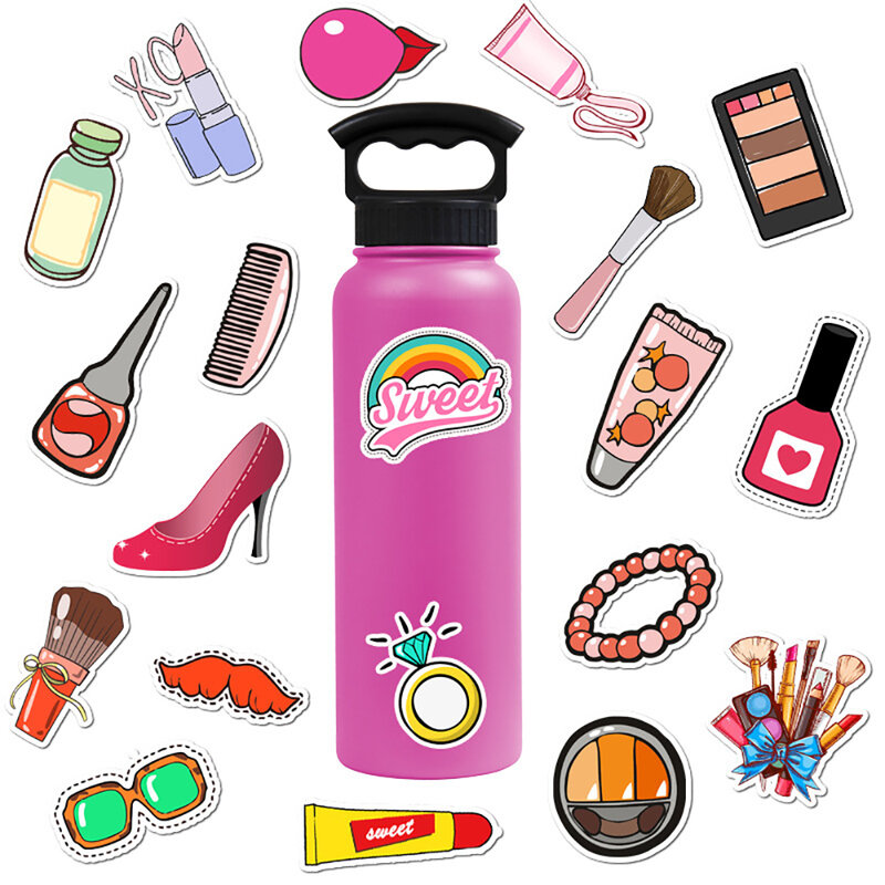 Mulheres cosméticos adesivos, 10/30/50pcs, à prova d'água, legal, para viagens, bagagem, guitarra, skate, diy