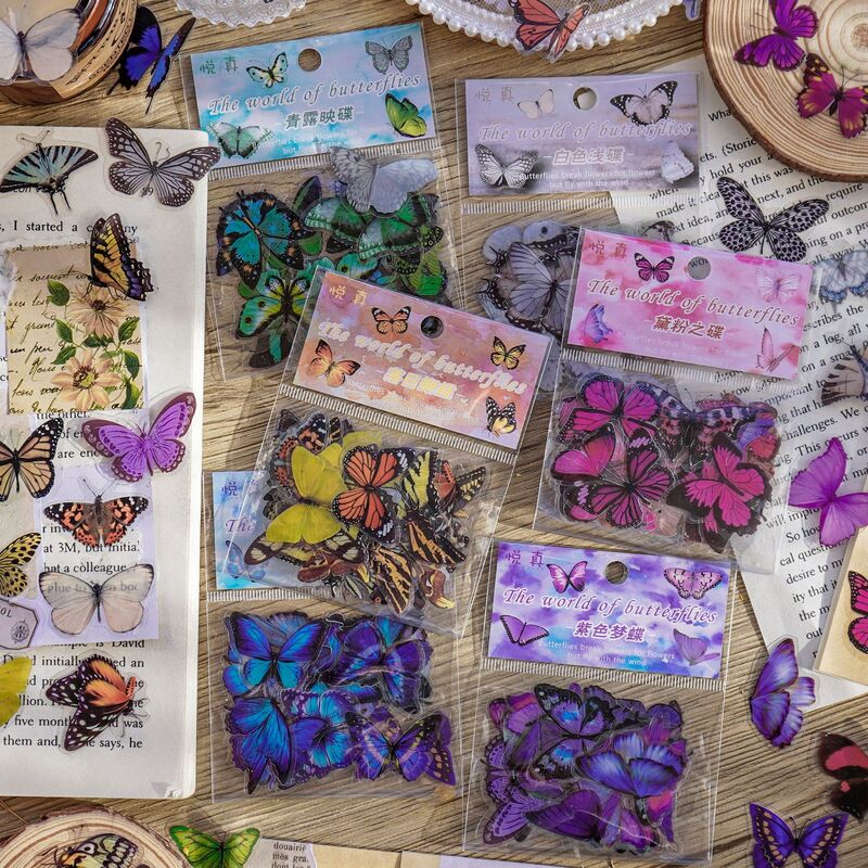 40 sztuk eleganckie naklejki motyle PET przezroczysty naklejki dekoracyjne na telefon Laptop Waterbottle dziennik z terminarzem dziennik notatnik