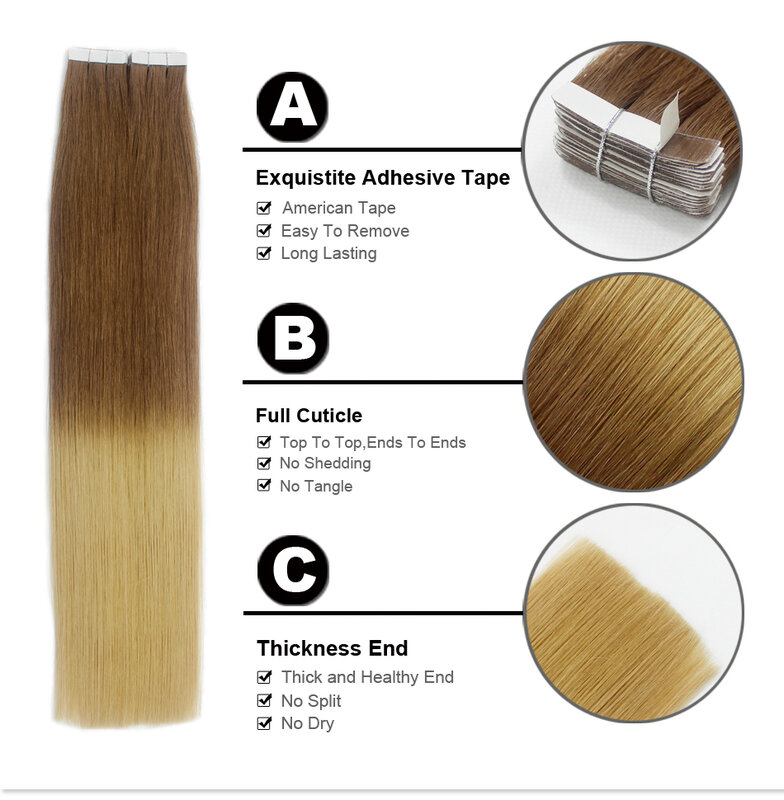 FOREVER HAIR – Extensions de cheveux naturels Remy, adhésifs pour trame en peau réelle, 16 pouces, bande adhésive Invisible sans couture, 20 pièces/pac, 2.0g/pièce