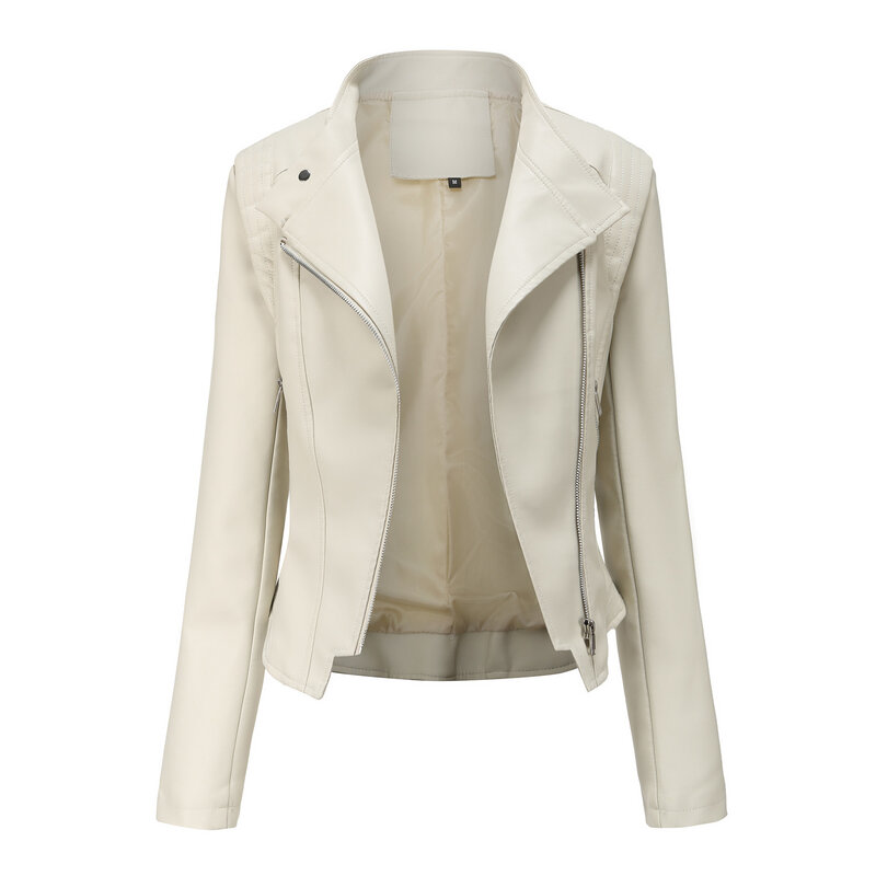 Женская короткая куртка из ПУ кожи, однотонная приталенная куртка с длинным рукавом, верхняя одежда, весна-осень 2022