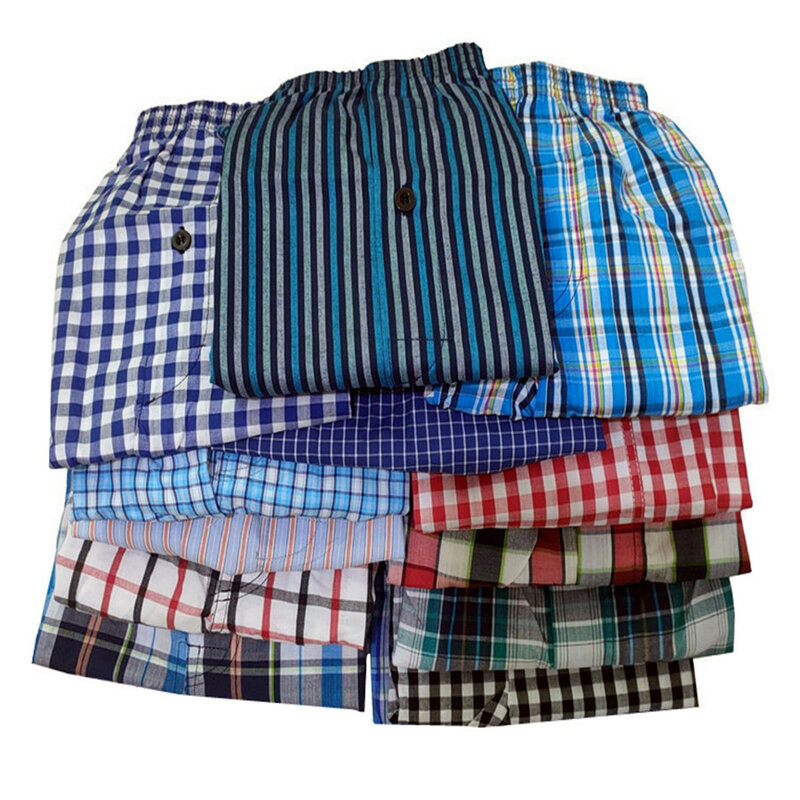 Boxer Shorts de algodão xadrez masculino, cuecas confortáveis, roupa interior solta, calcinha familiar, shorts masculinos, 10 peças por lote