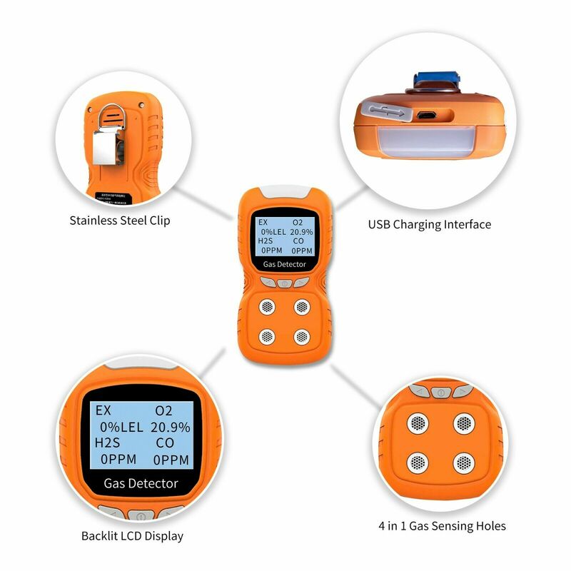 4 In 1 Gas Detector CO H2S O2 Oxygen Monitor Analyzer Leak Portable Combustible