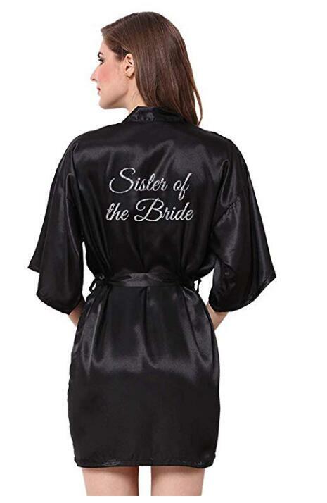 สีดำ robe สีเทาเงินการเขียนน้องสาวเจ้าสาวซาตินเจ้าสาว ready ready robes งานแต่งงานของขวัญเพื่อนเจ้าสาว