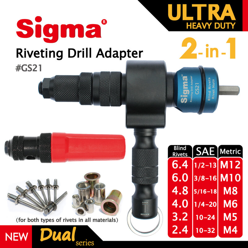 Sigma # GS21 ULTRA HEAVY DUTY 2-in-1 Adapter do nitowania bezprzewodowy lub wiertarka elektryczna Adapter alternatywnych nakrętka nit powietrza pneumatyczne nitownica narzędzie