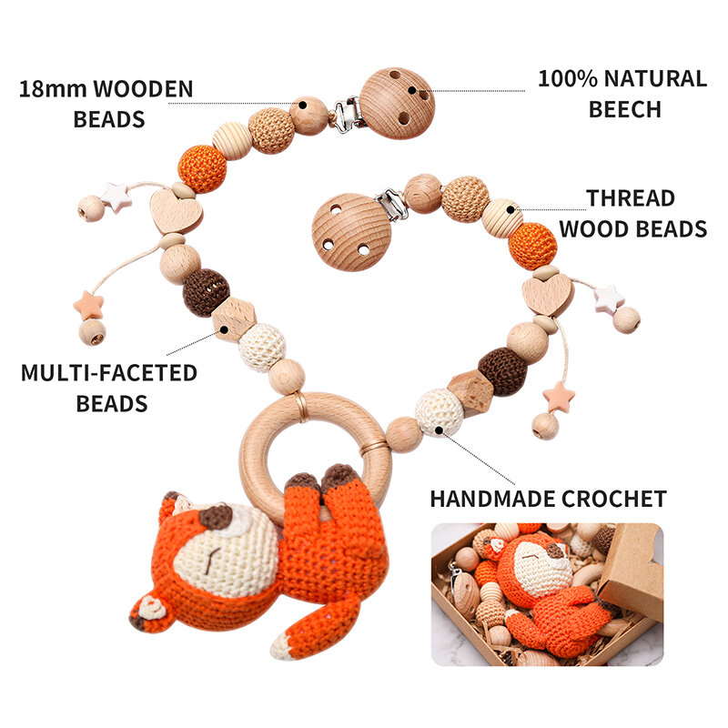 Clip de landau en bois pour bébé, jouet Mobile, berceau suspendu, jouet, hochet, collier de dentition en bois pour bébé, perles de dentition