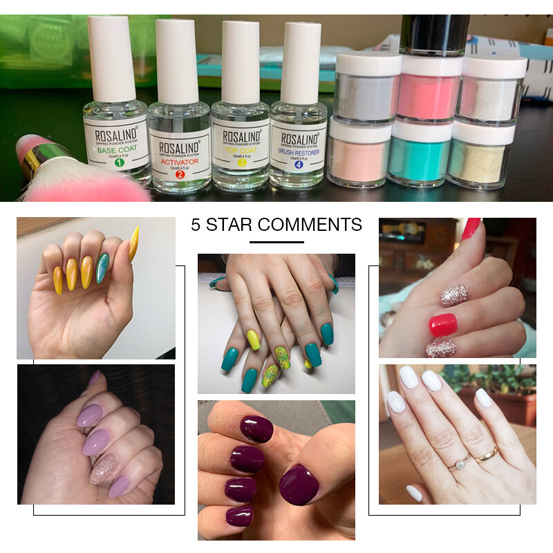 ROSALIND-Juego de polvo de inmersión para uñas, purpurina holográfica, esmalte de uñas en Gel, pigmento cromado, 10g