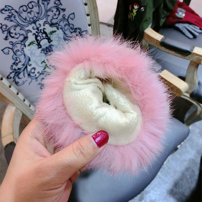 Rambut Kelinci Busur Sarung Tangan Kasmir Korea Musim Dingin Ditambah Beludru Penebalan Mode Wanita Layar Sentuh Pelangsing Jari Sarung Tangan Hangat