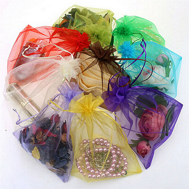 Bolsa organizadora 50 peças 7x9cm, bolsa em tule organizador de joias bolsa para exibição de embalagens, bolsas para casamento, decoração de festa, lembranças