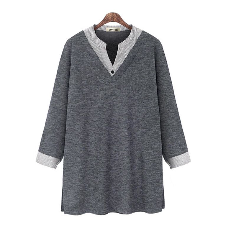 Женская блузка контрастных цветов, свободная рубашка с длинным рукавом и V-образным вырезом, модель размера плюс Camisa Женская одежда, весна 2021