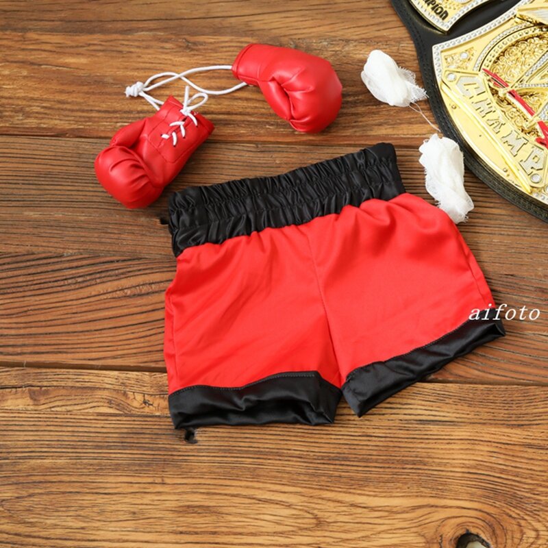 Baby Boxer czerwona suknia i zestaw spodni Sanda Free Fight rękawica bokserska spodenki dla noworodka fotografia rekwizyty akcesoria niemowlę zdjęcie