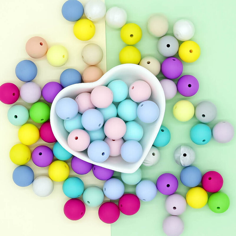 Cute-idea 500pcs 15mm Baby Silicone Pacifier Chains Teether,DIY Chewable Colorful Sensory beads,BPA FREE Infant products