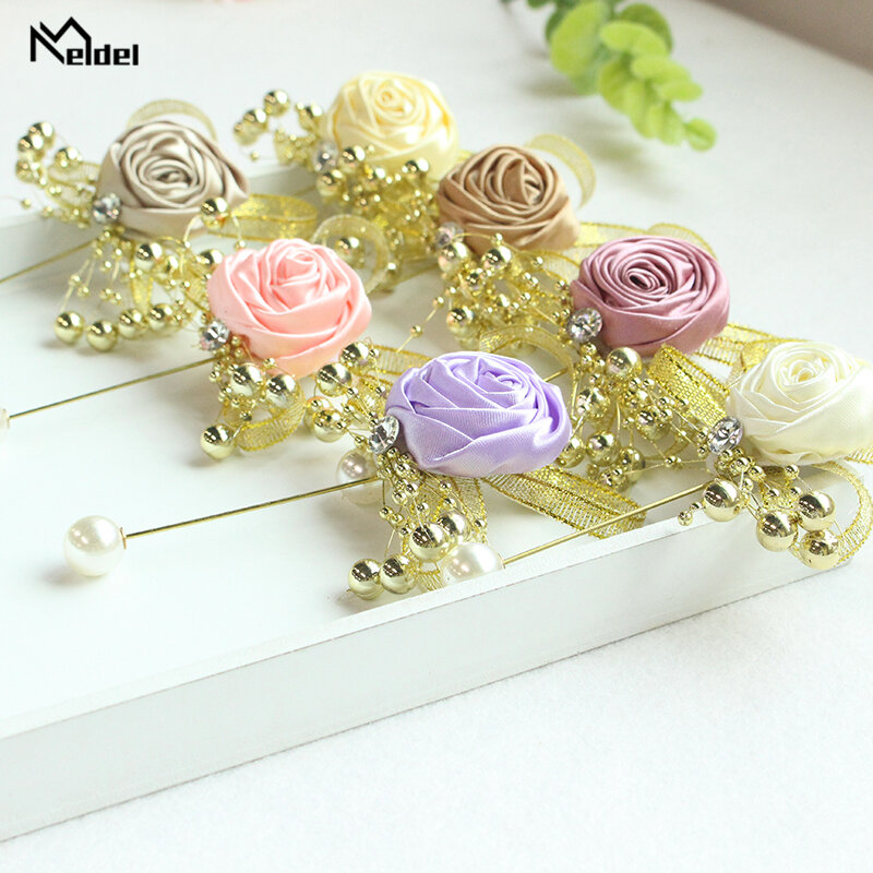 Meldel Corsage Groom Boutonniere Flower Men Brooch Girl Pearl Corsage Wedding Planner Supplies Prom Party Meeting Fashion Decor