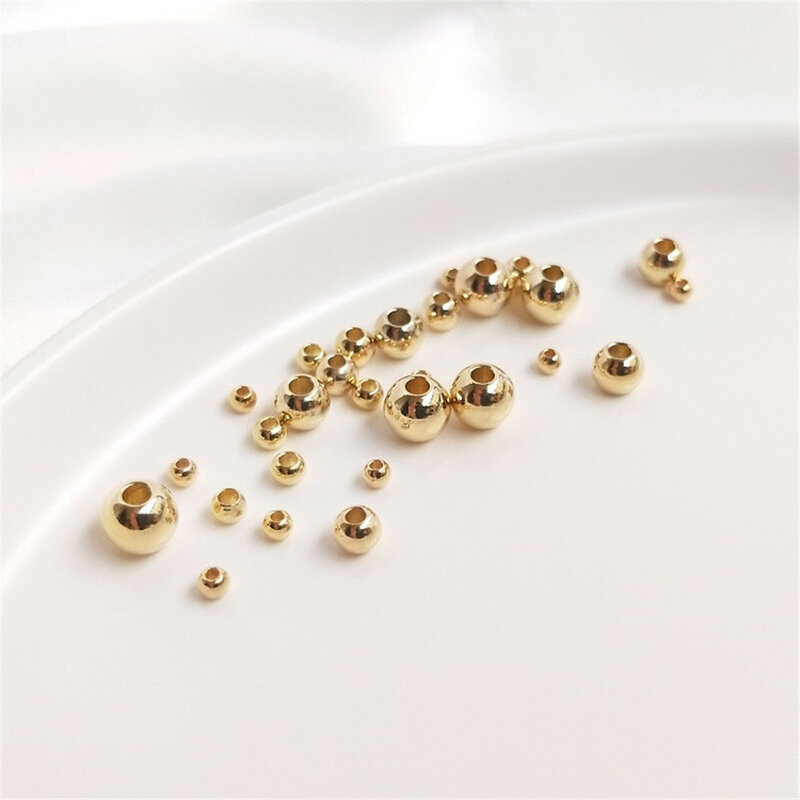 Cuentas redondas chapadas en oro, abalorios sueltos de 10 piezas, 2,5/3/4mm, 14K, para pulsera artesanal, primera joyería hecha a mano, accesorios de material