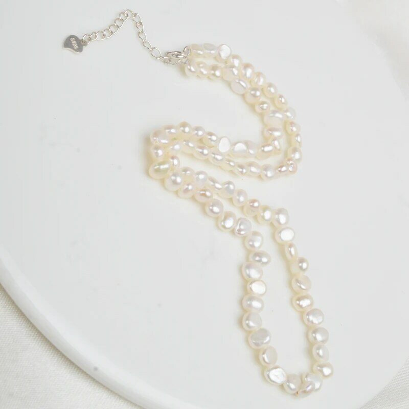 ASHIQI-gargantilla de perlas naturales de agua dulce para mujer, collar de perlas barrocas, joyería para boda, cierre de plata 925, venta al por mayor