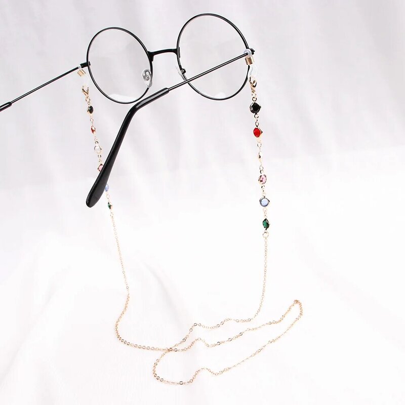 Cadena de gafas de lectura con cuentas para mujer, collar con cordón, dorado y plateado, 1 unidad