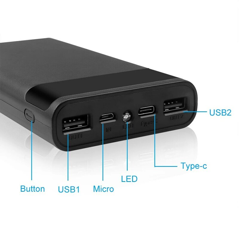Kebidumei المزدوج USB المصغّر USB Type-C مخزن للطاقة مزود بمؤشر LED شاشة لتقوم بها بنفسك قذيفة 5 فولت 6*18650 صندوق تخزين شحن البطارية بدون بطارية