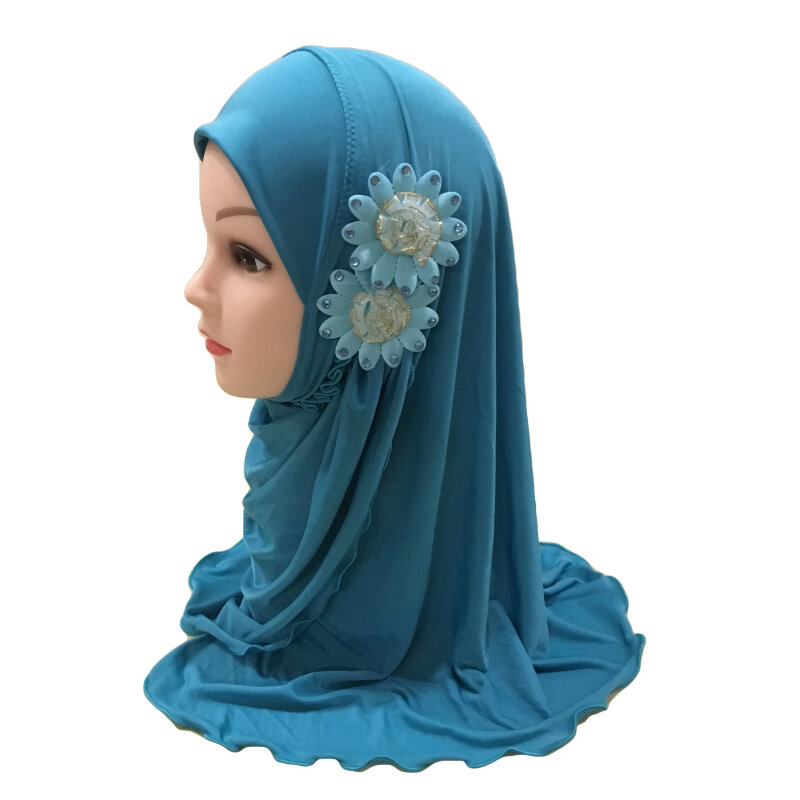 Hijab bunga Muslim untuk anak-anak perempuan syal penutup penuh satu bagian Amira jilbab instan bungkus Islam Arab doa Hijab 2-6 tahun