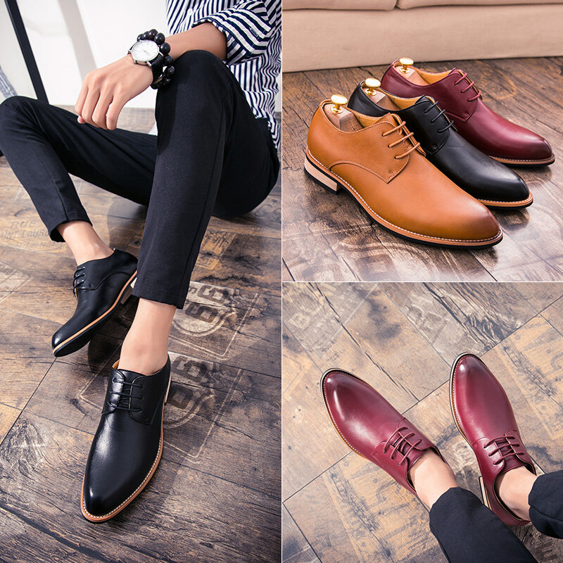 Zapatos de vestir de cuero genuino de alta calidad para hombre, calzado informal con punta superior, Formal, Oxford, de negocios, planos, para boda