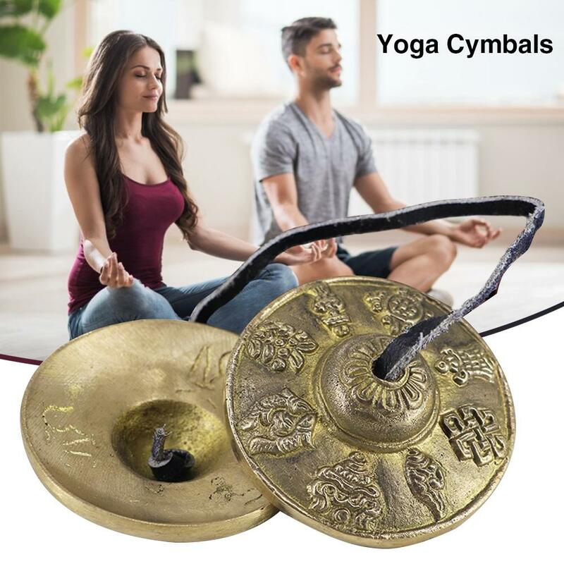 Novo 2.6in/6.5cm meditação tibetana artesanal tingsha cymbal sino com budista os oito símbolos auspiciosos