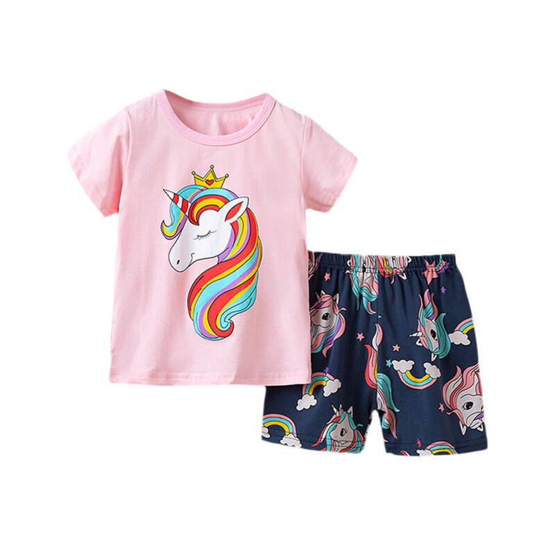 SAILEROAD-Conjunto de pijama de unicornio para niños y niñas, ropa de dormir de algodón con manga corta, Verano