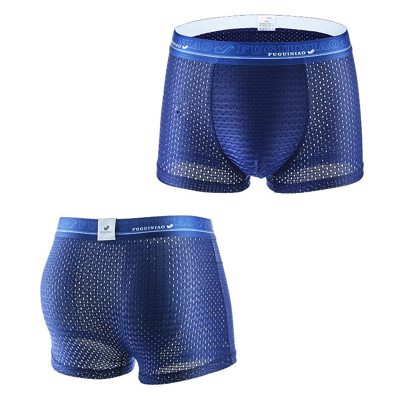 2021 Men'S Underwear Man Boxer Summer Ice Network Mesh Breathable Sexy Youth Boxer Bamboo Ventilate Shorts Four shorts Cosy