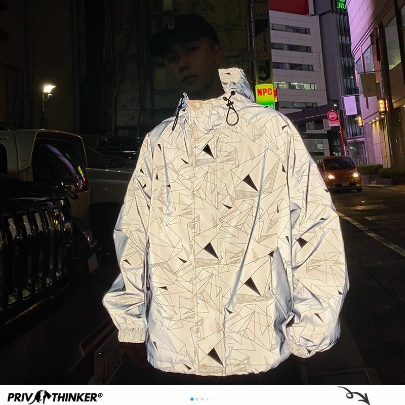 Chaquetas con capucha reflectantes para hombre de la calle de privada, abrigos holgados de estilo Hip Hop, chaqueta informal para hombre de otoño 2020, ropa para hombre