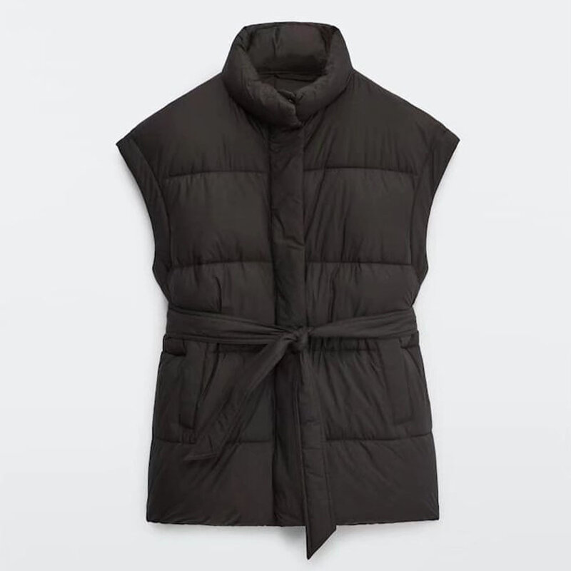 女性用スタンドカラー付きベルト,ジッパー付きポケット,冬用ウエストジャケット,エレガント,2022