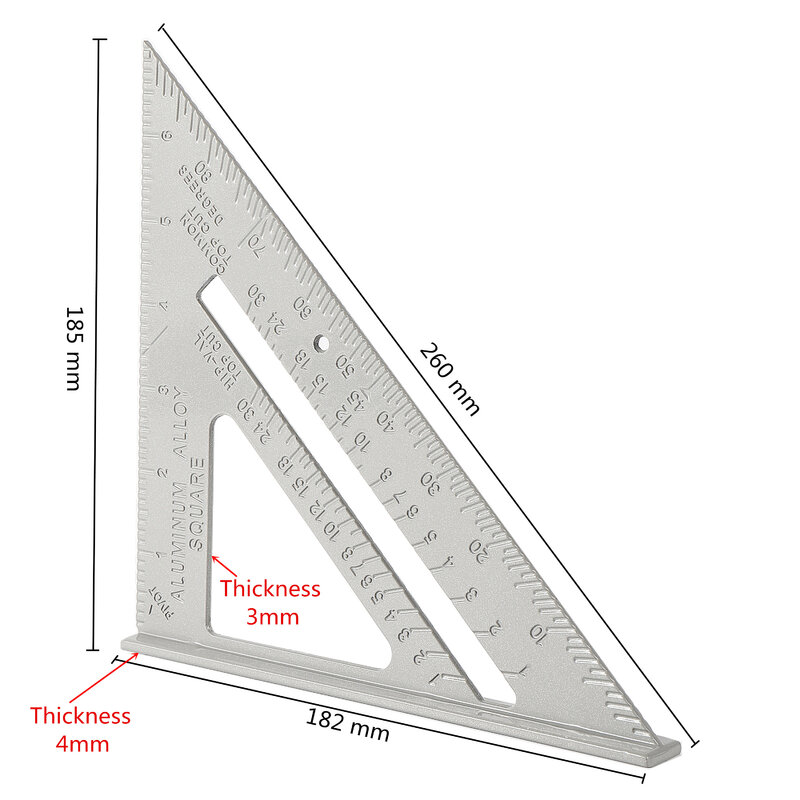 Narzędzie do rysowania trójkąt linijka Carpenter Square Speed Square narzędzie do projektowania narzędzie pomiarowe trójkąt linijka stop aluminium 45 ° 90 °