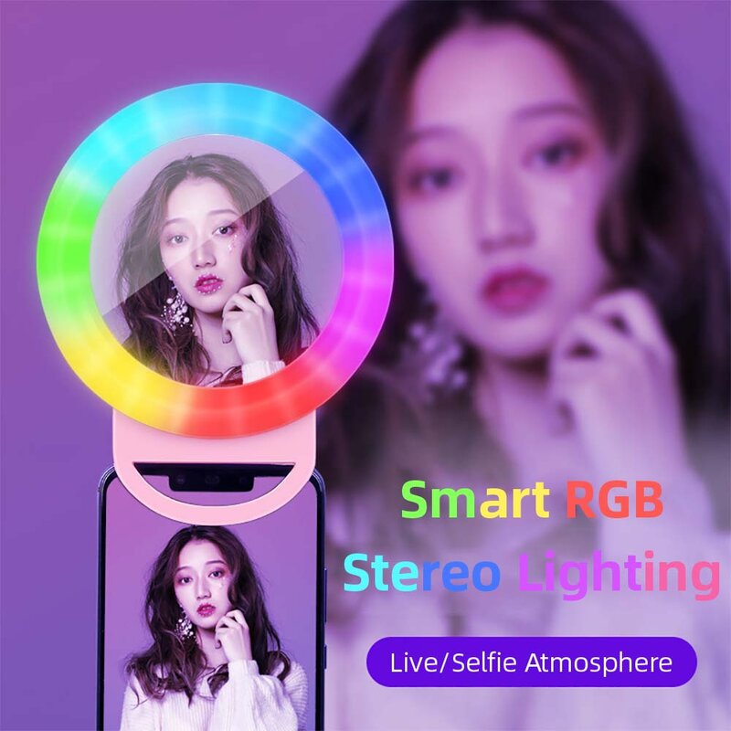 Rgb Draagbare Vullen Licht Led Mobiele Telefoon Make Spiegel Vullen Licht Kleurrijke Flitslamp Fotografie Live-uitzending Selfie Lichten