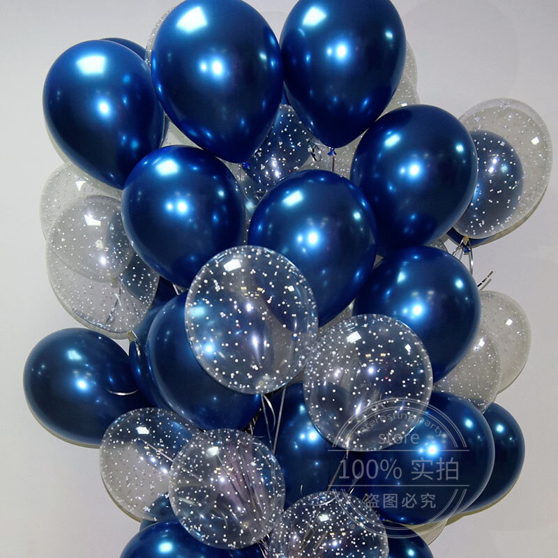 20pcs12-inch الحبر الأزرق شفاف ستار اللاتكس بالون عيد ميلاد سعيد 2.2g الوردي الأبيض بالون مملوء بالهليوم حفل زفاف ديكور لوازم
