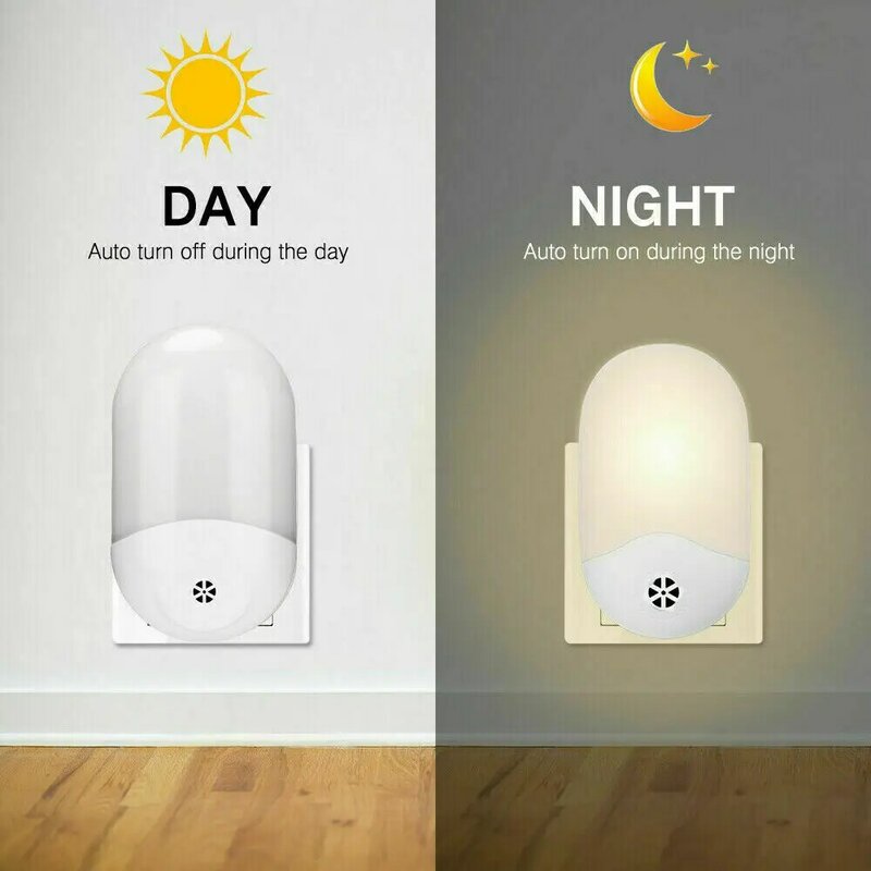 Lámpara de luz nocturna con Sensor de movimiento LED, enchufe de pared, luz de anochecer a amanecer, blanco cálido, enchufe de EE. UU./REINO UNIDO/UE para niños o ancianos, roo