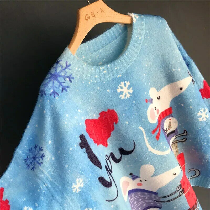 Natale cartone animato addensare soffice maglione inverno lanterna manica Casual Pullover brutto maglione Hiloday Party pull femme C-351-3