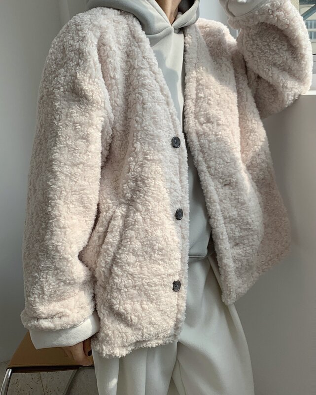 가짜 모피 코트 양털 여성 스웨터 카디건 여성 가을 겨울 코트 외투 봉제 자켓